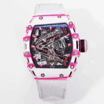 최고퀄 RM공장 리차드밀 수동 와인딩 투르비용 부바 왓슨 화이트/핑크 카본 케이스 화이트 스트랩 밴드 RM38-02