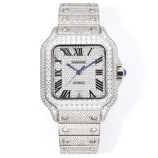 최고퀄 까르띠에 산토스 로만 다이얼 화이트 골드 파베 세팅 40mm