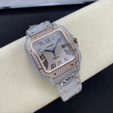 최고퀄 까르띠에 산토스 파베 로만 다이얼 로즈골드 콤비 파베 세팅 40mm